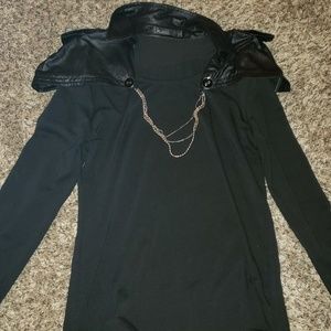 faux leather large jewelry top.long sleeve